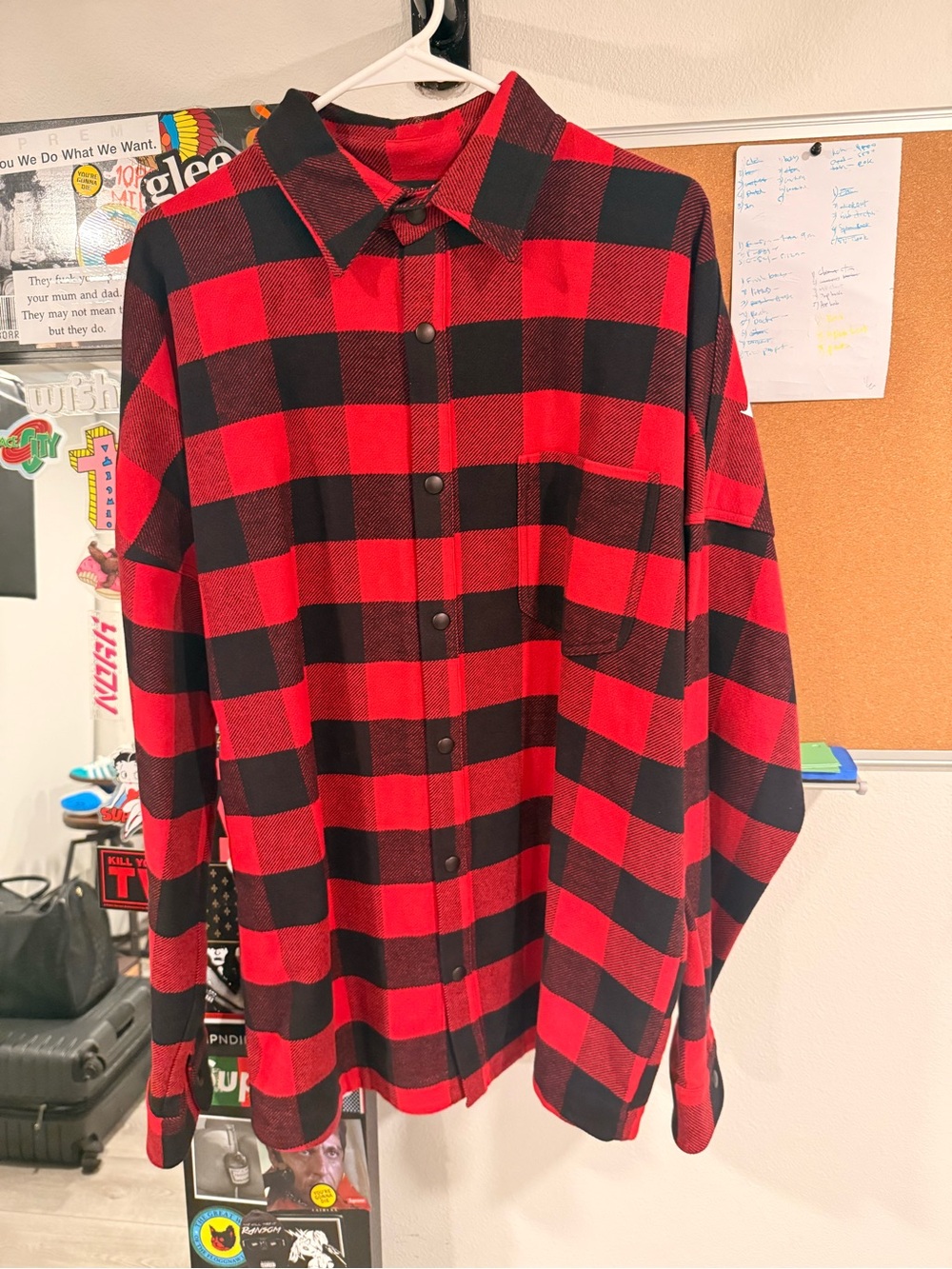 Palm Angels Red and Black Check Button-Down Shirt xl